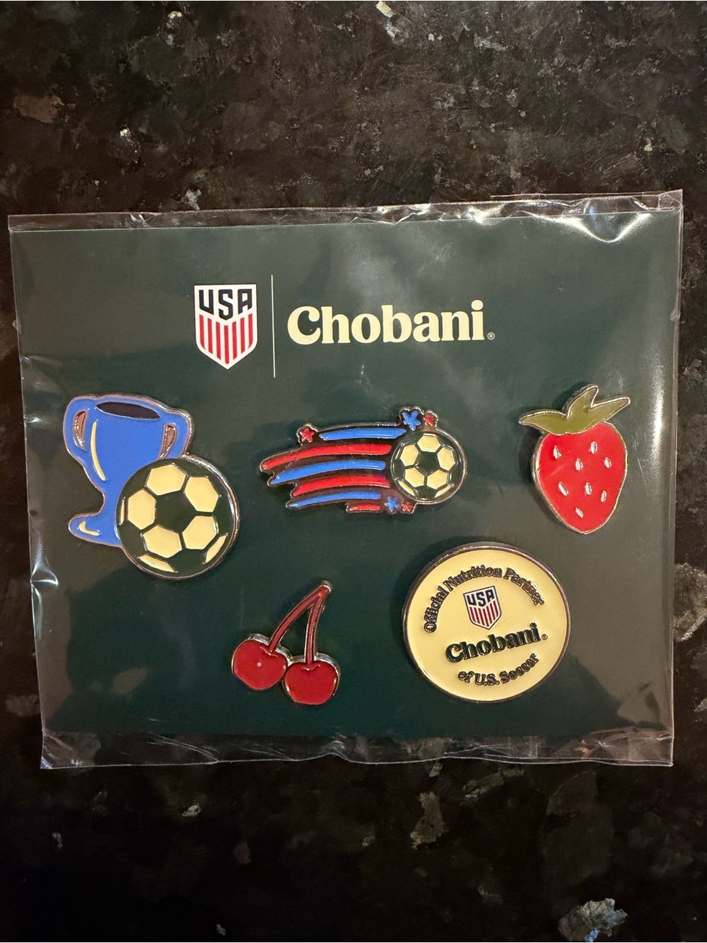 NWT Chobani Metal Pin Set of 5 Soccer Themed FIFA World Cup 2026 Collectible